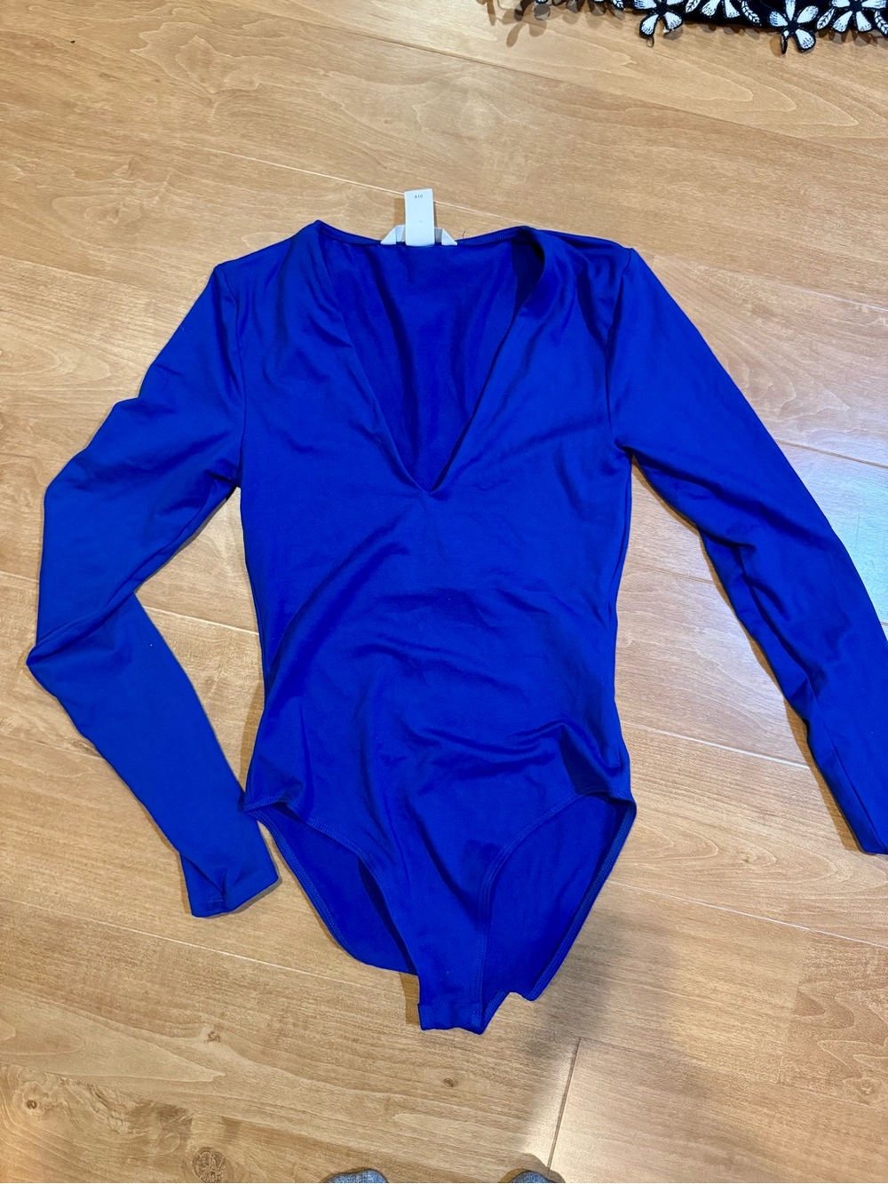 H&M Royal Blue Plunge Long-Sleeve V-Neck Bodysuit